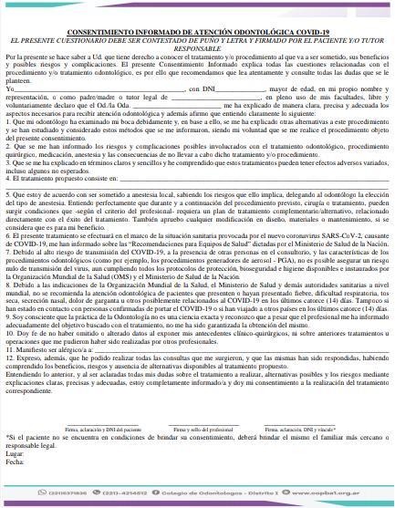 Consentimiento informado de Atención Odontológica (COVID-19)